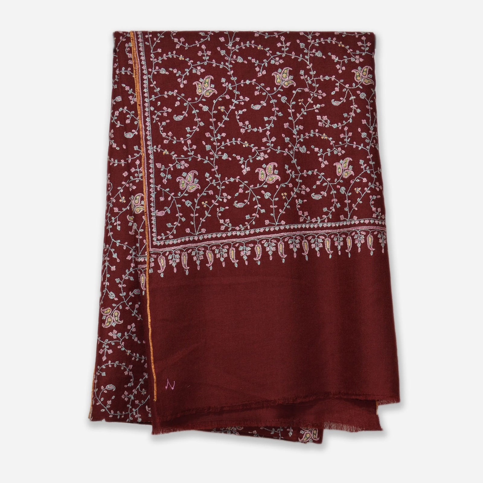 Maroon Jali Embroidery Cashmere Travel Wrap