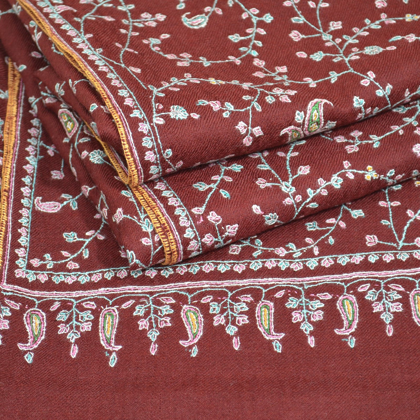 Maroon Jali Embroidery Cashmere Travel Wrap