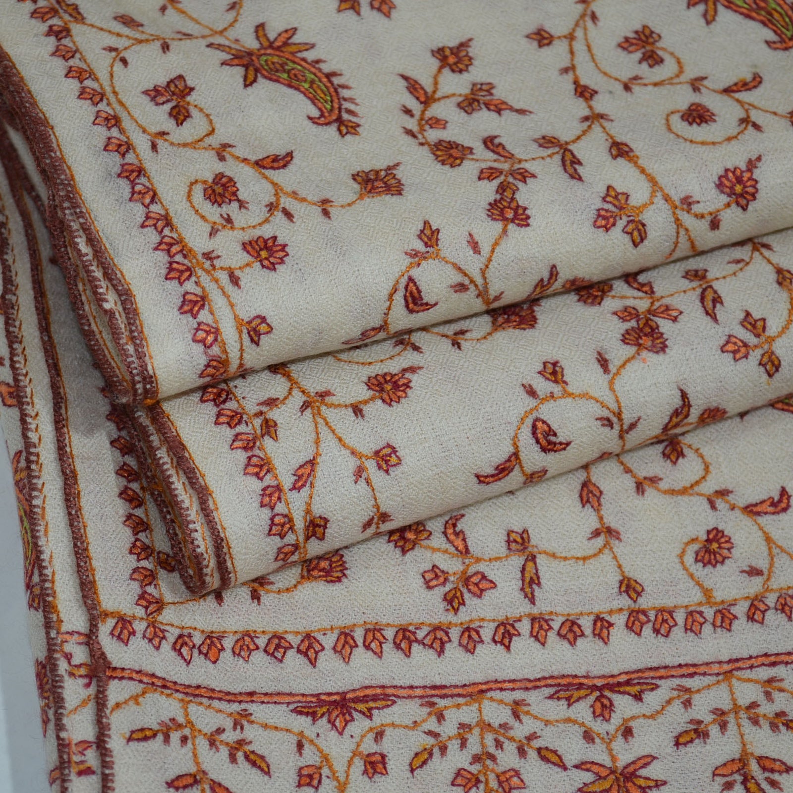 Ivory Jali Embroidery Cashmere Travel Wrap