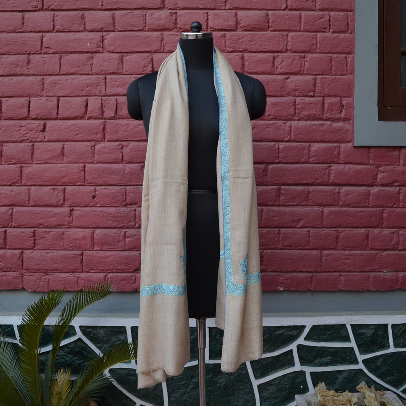 Natural Cashmere Pashmina Shawl with Beautifully Crafted Border