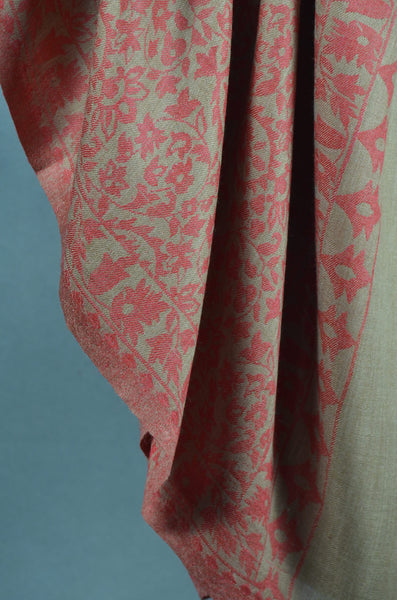 Natural Base Red patterned Kani style merino scarf