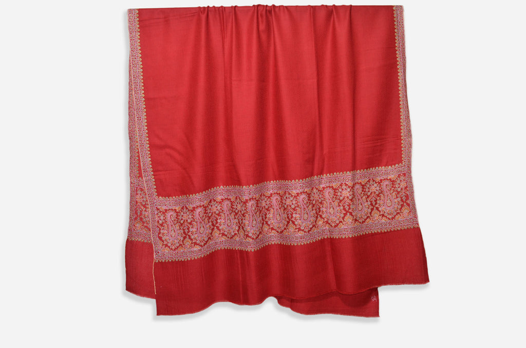 Red Cashmere Shawl with Beautiful Big Border