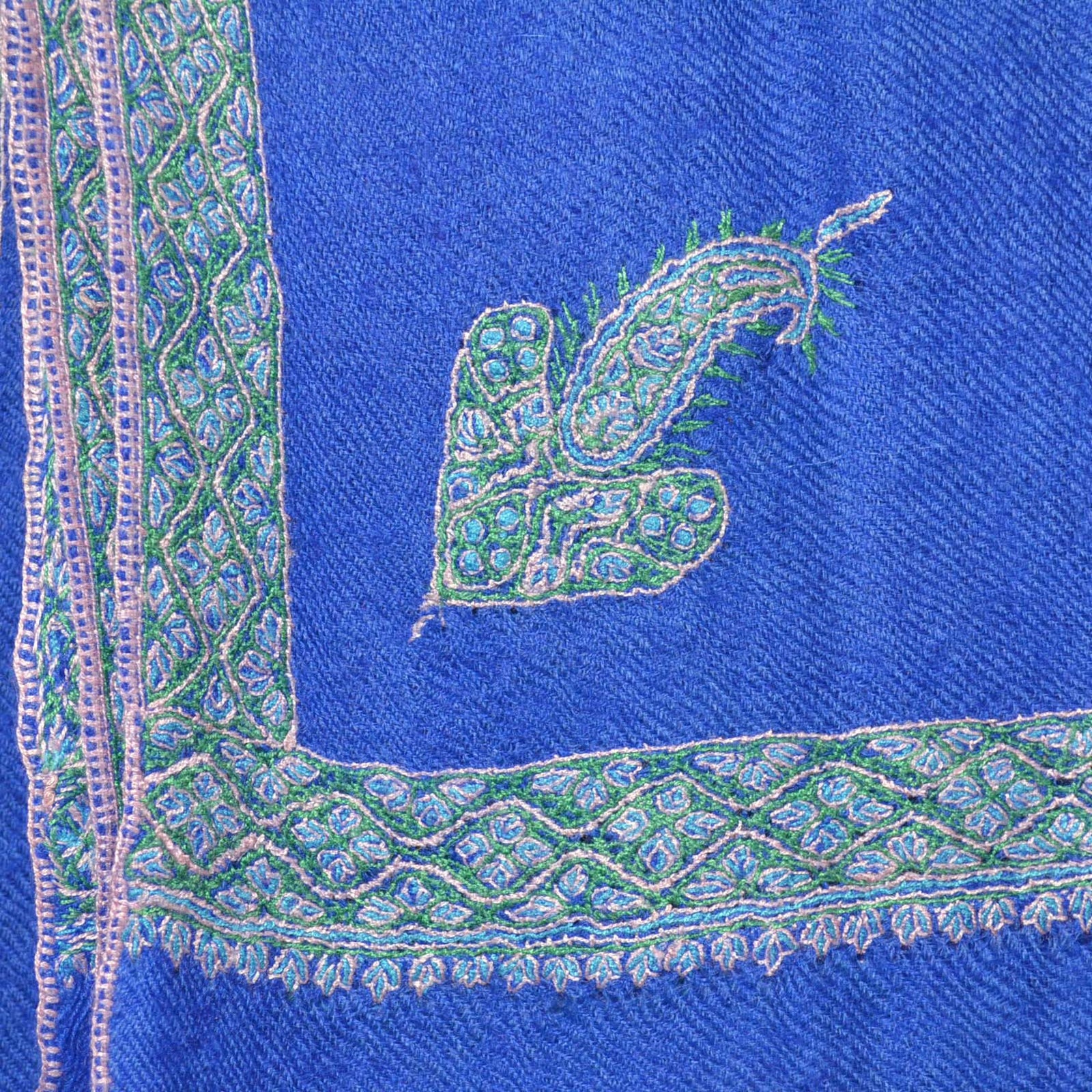 Royal Blue Kashmir Cashmere Border Embroidery Scarf