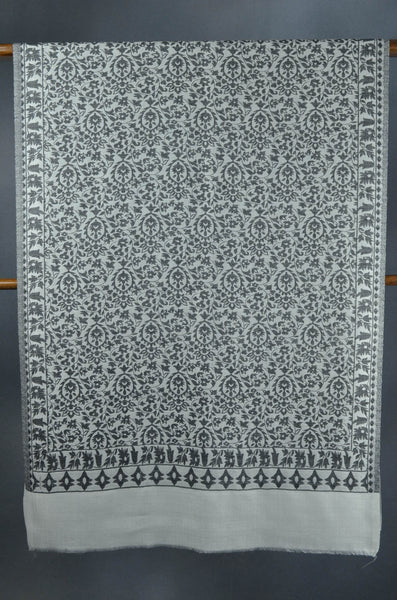 White Base Black patterned Kani style merino scarf