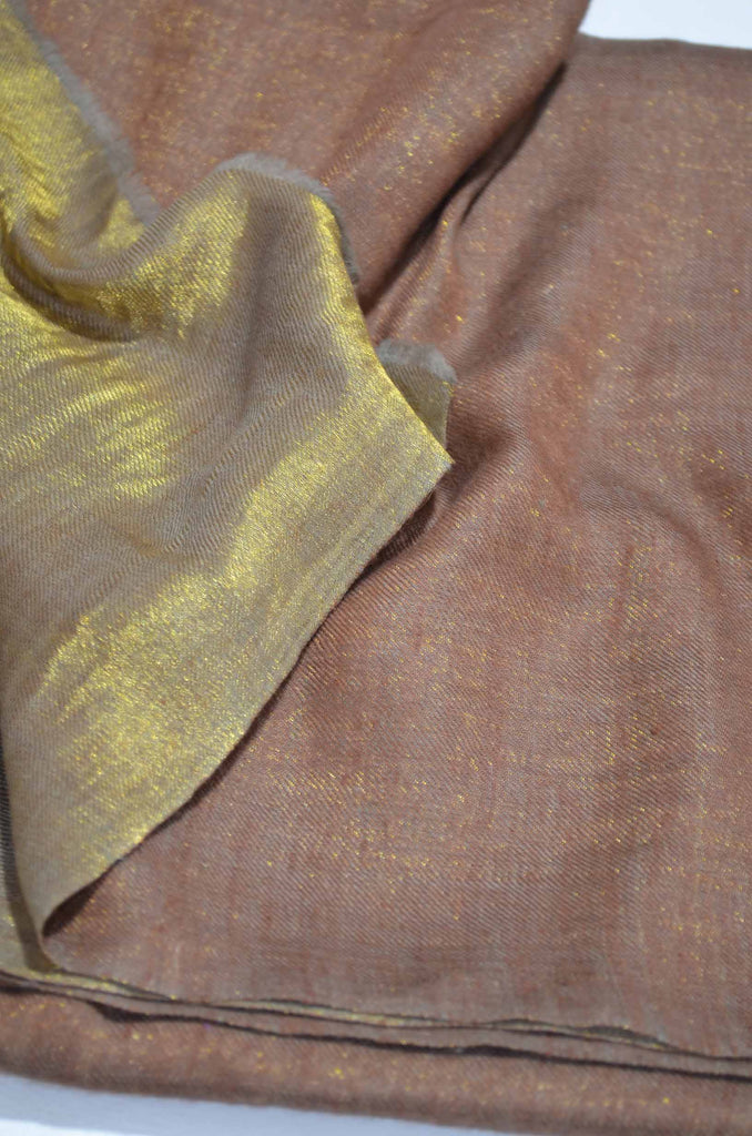 Reversible Metallic Brown and Golden Handwoven Cashmere Pashmina Shawl