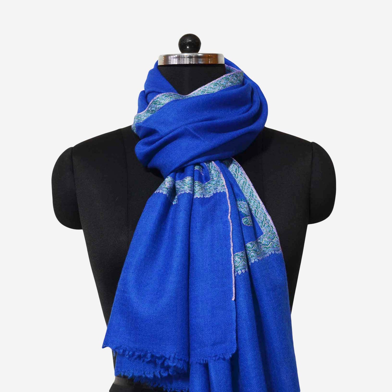 blue hashi-dar cashmere pashmina sozni embroidery scarf