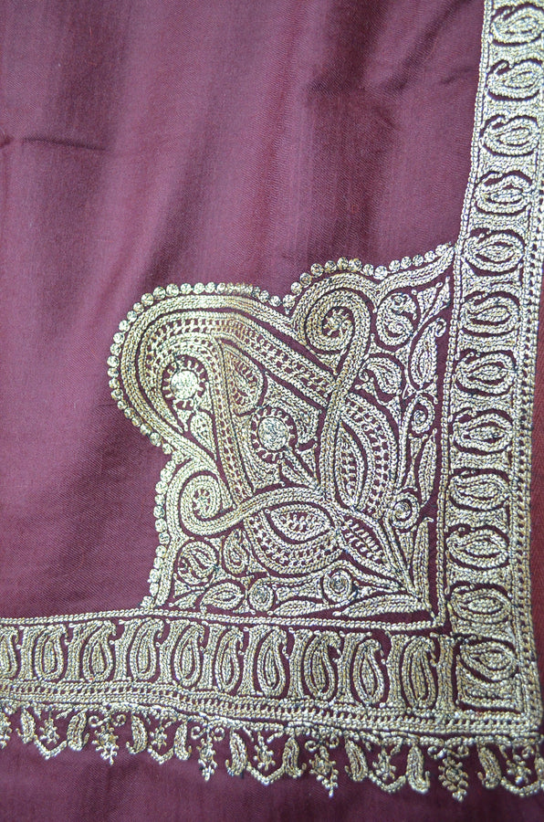 Maroon Tilla Border Embroidery Pashmina Shawl