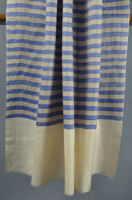 Blue Stripe Handwoven Cashmere Pashmina Scarf