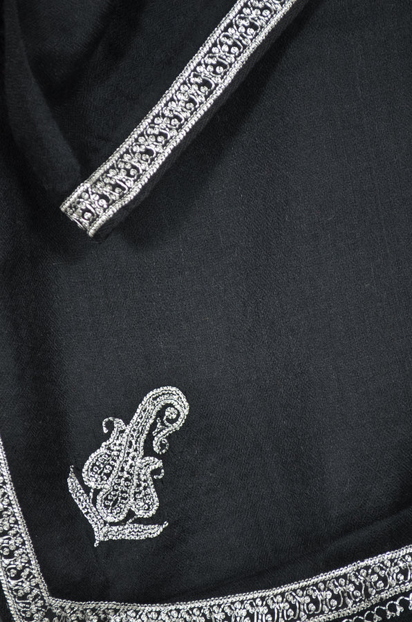 Black Tilla Border Embroidery Pashmina Shawl