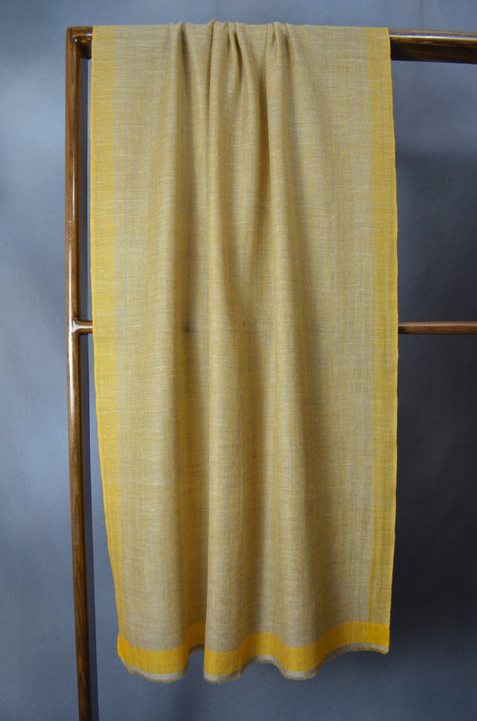 Yellow and Natural Handwoven Cashmere Pashmina Scarf