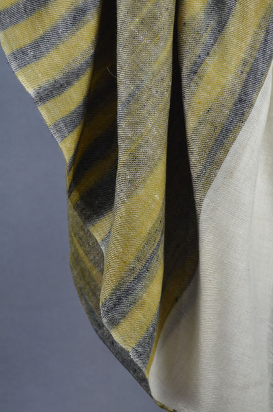 Ikat Ivory and Olive Handwoven Cashmere Pashmina Scarf