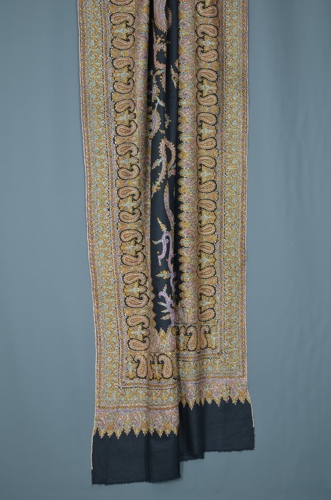 Black Jamawar Embroidery Cashmere Pashmina Shawl
