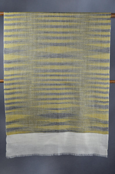 Ikat Ivory and Olive Handwoven Cashmere Pashmina Scarf