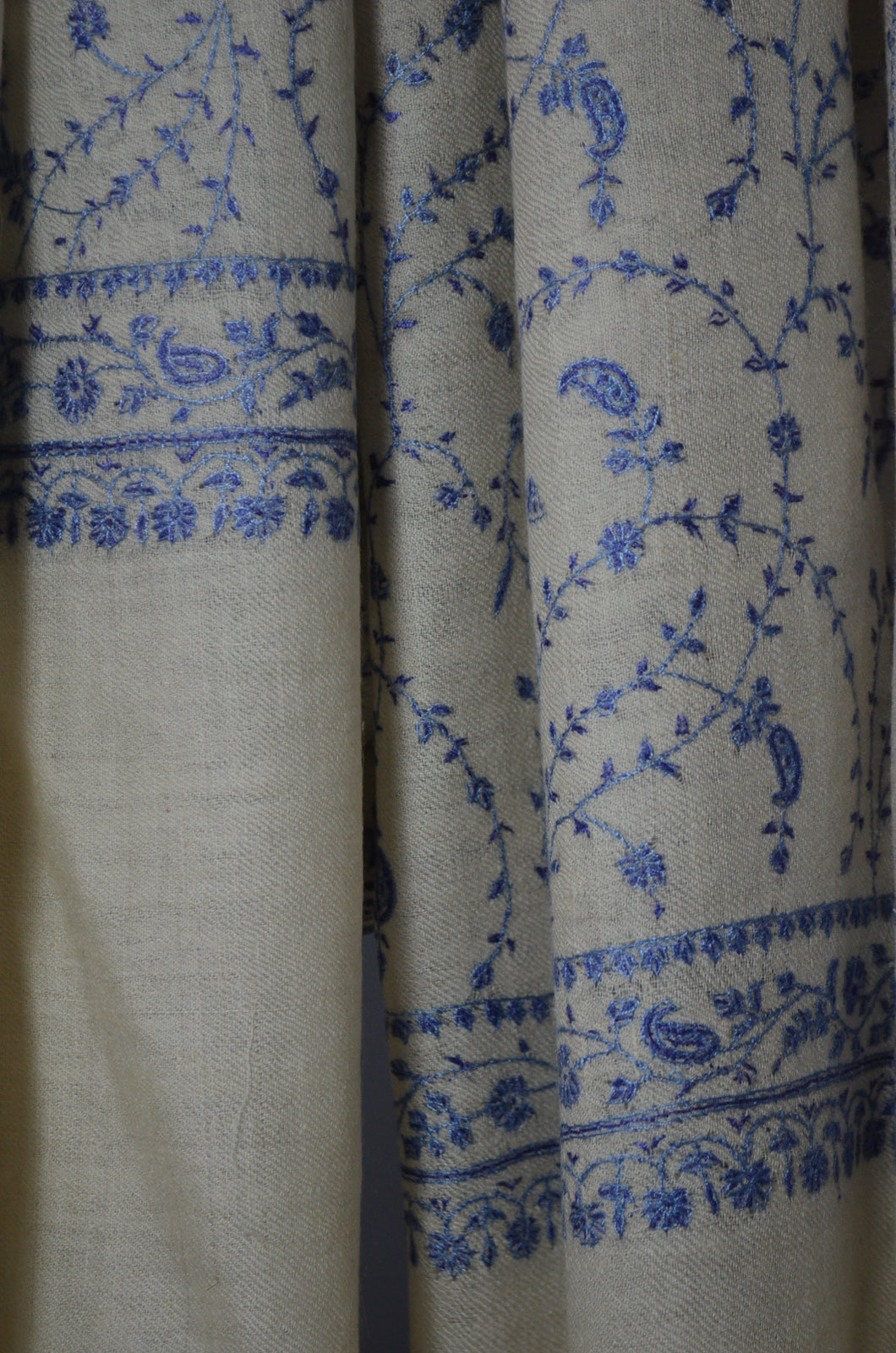 Ivory Jali Embroidery Cashmere Pashmina Scarf
