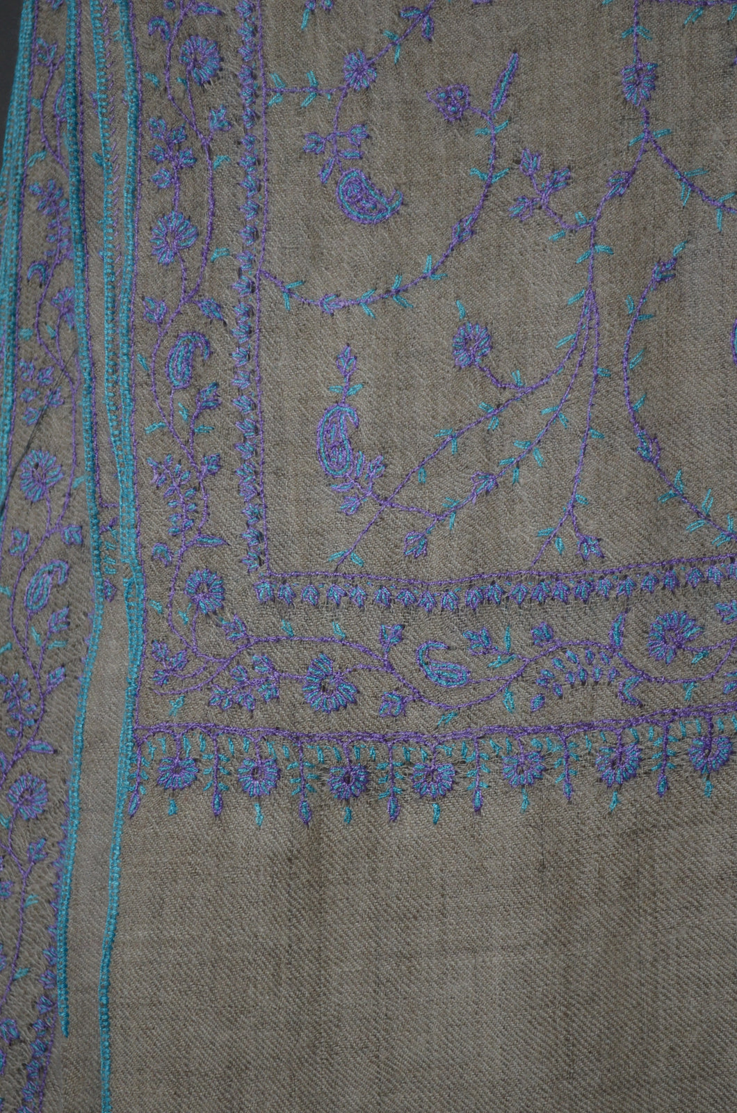 Un Dyed Natural Jali Embroidery Cashmere Pashmina Scarf