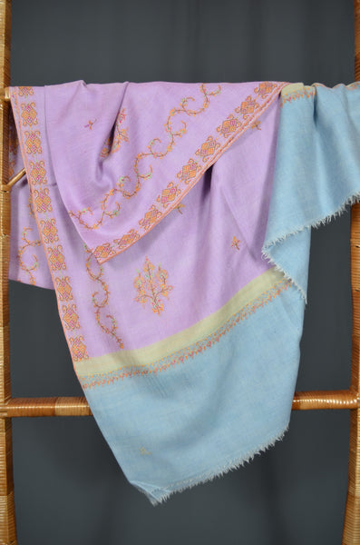Pink Border Embroidery Cashmere Pashmina Shawl with Motifs