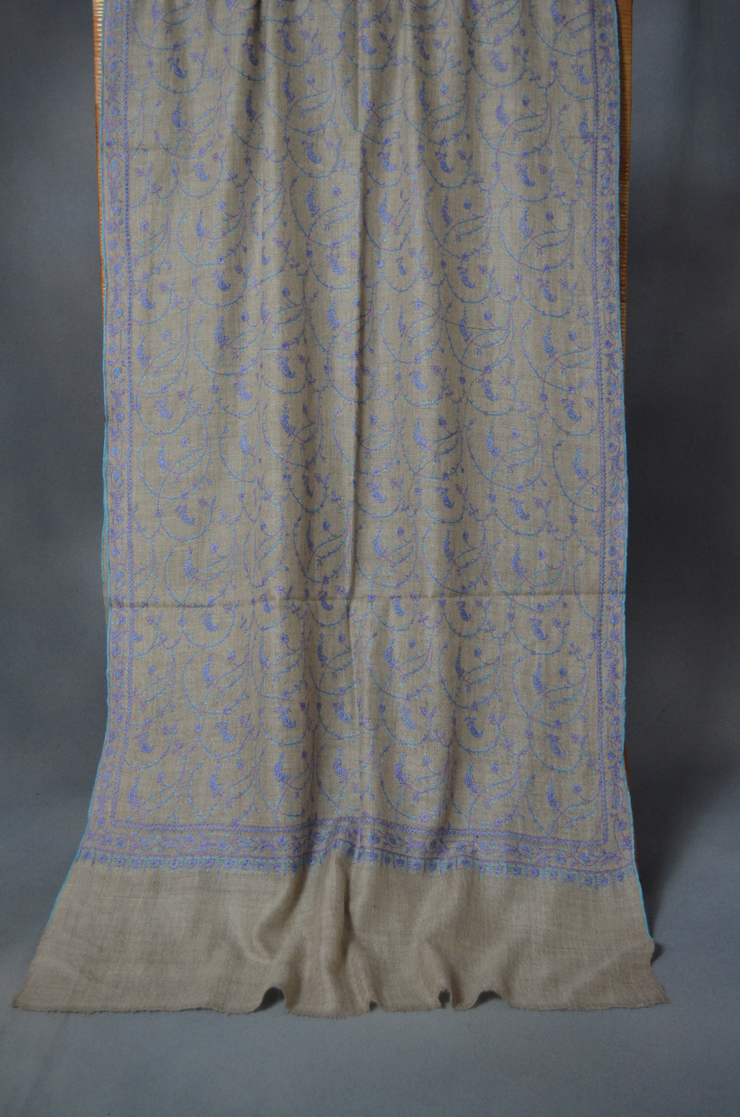 Un Dyed Natural Jali Embroidery Cashmere Pashmina Scarf