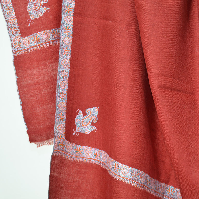 Maroon Sozni Border Embroidery Cashmere Pashmina Shawl
