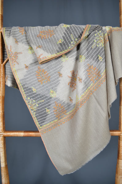 Natural Ikat Motif Embroidery pashmina shawl
