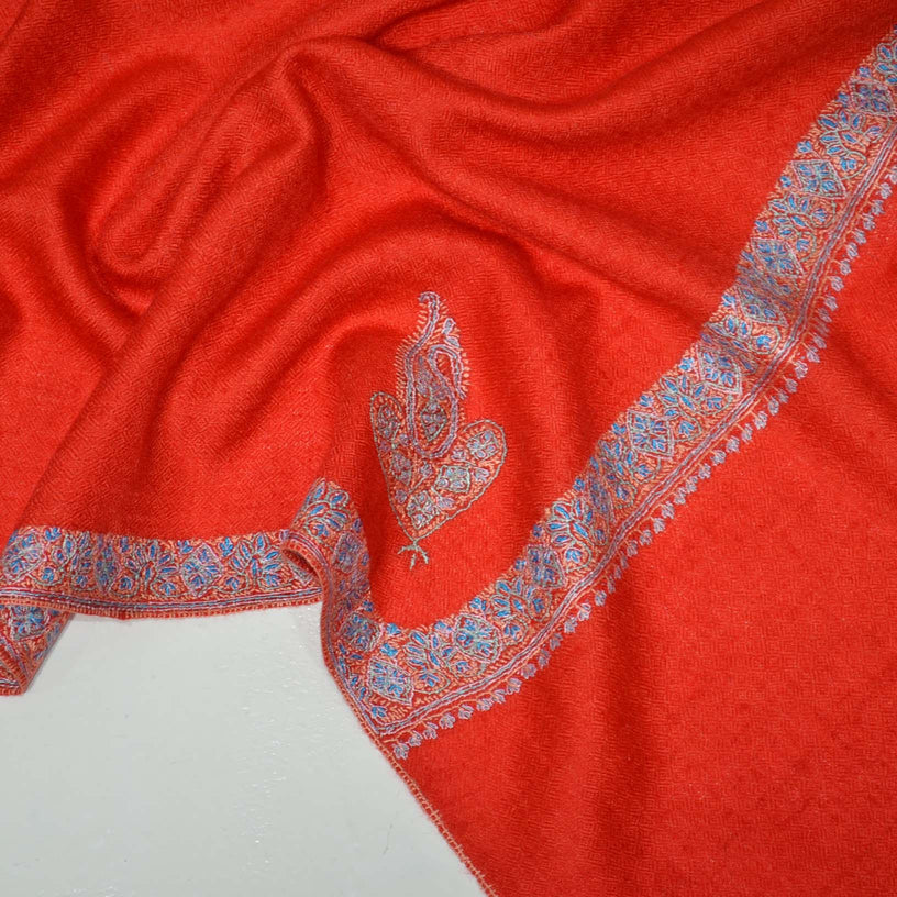 Red Sozni Border Embroidery Cashmere Pashmina Shawl