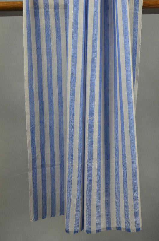 Blue Vertical Stripe Handwoven Cashmere Pashmina Scarf