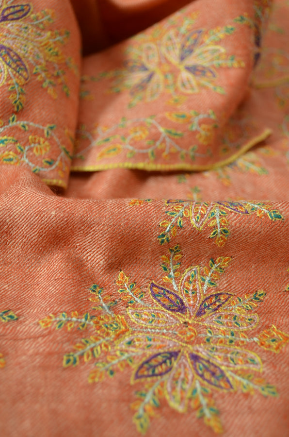 Orange Big Border Embroidery Cashmere Pashmina Shawl