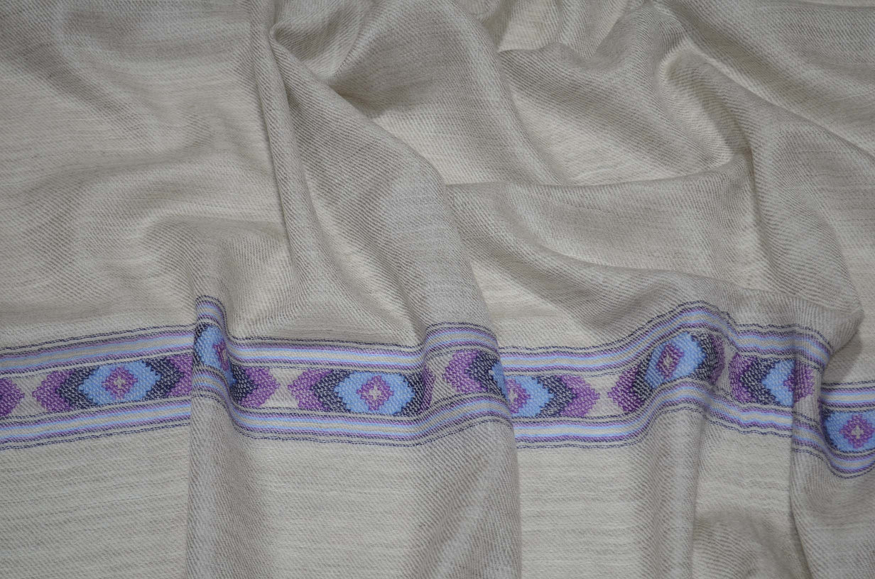 Natural Un Dyed Merino & Silk Scarf with Patterned Stripes