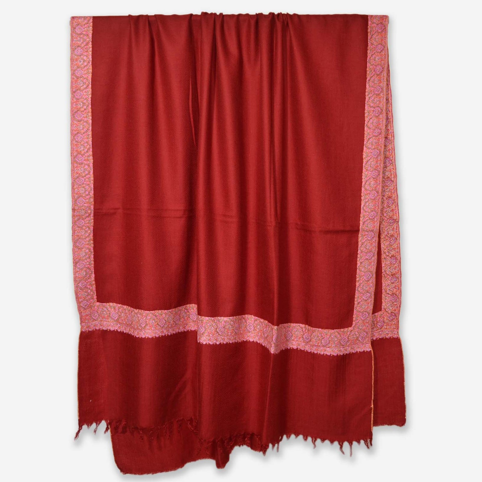 Maroon Border Embroidery Cashmere Travel Wrap