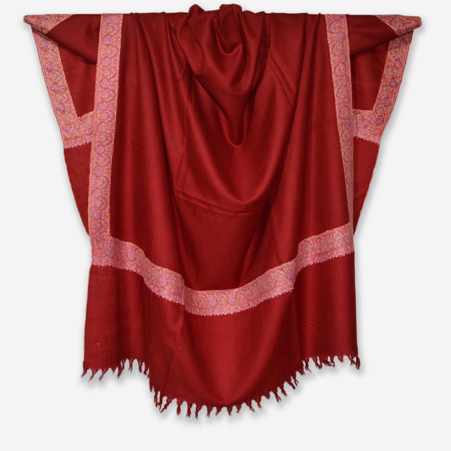 Maroon Border Embroidery Cashmere Travel Wrap