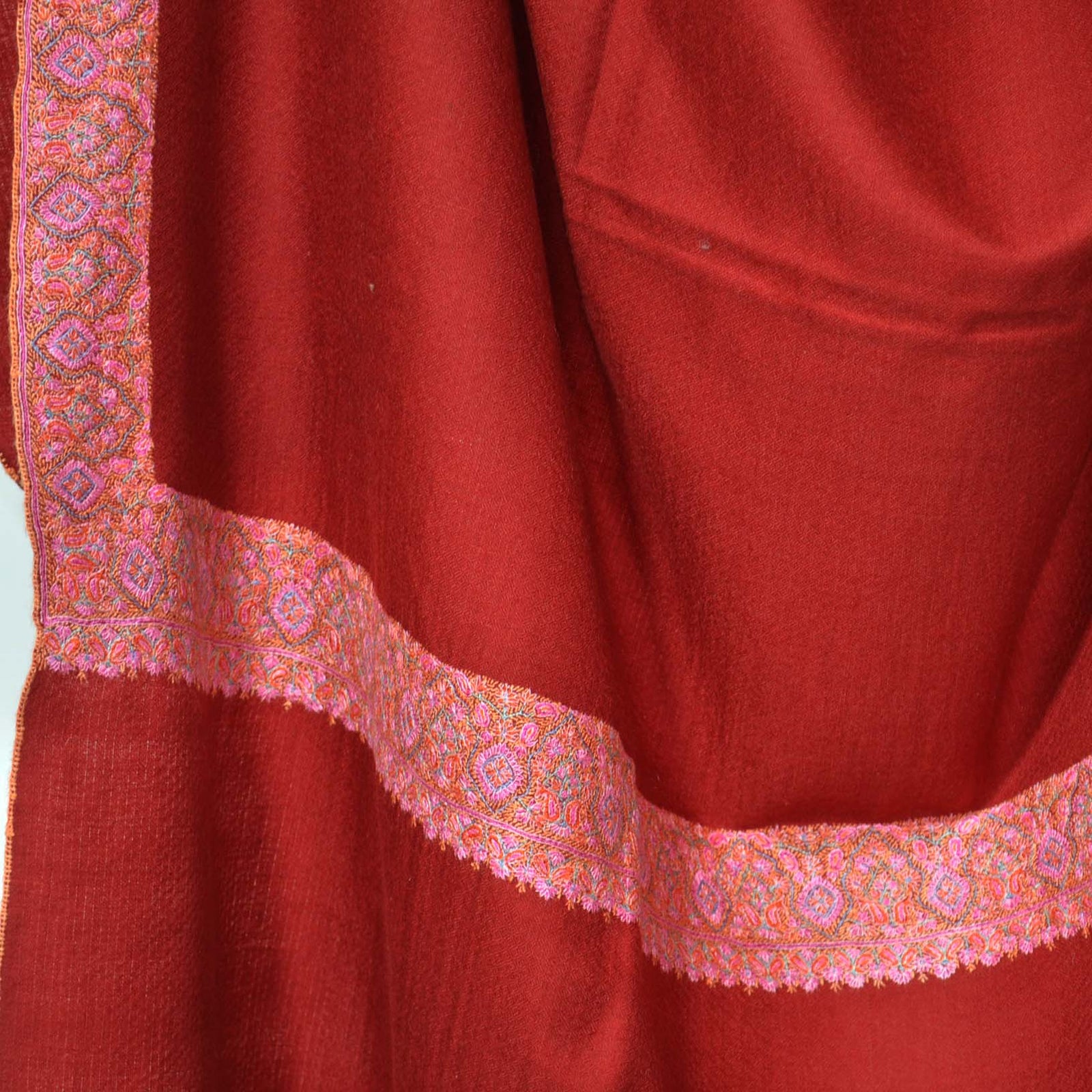 Maroon Sozni Border Embroidery Cashmere Pashmina Shawl