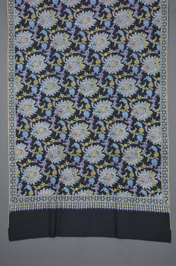 Black Jamawar Embroidery Pashmina Shawl – detail view