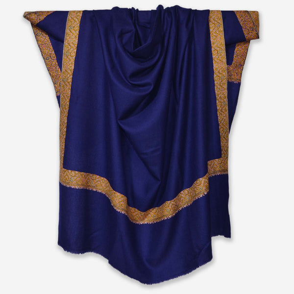 Blue Border Embroidery Cashmere Travel Wrap