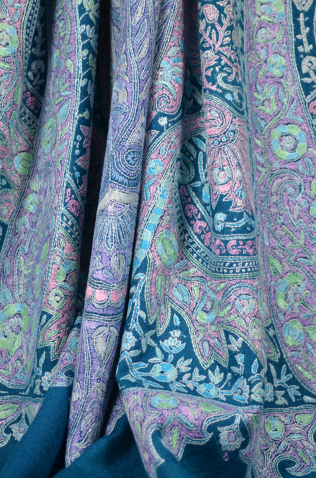 Blue Jamawar Embroidery Pashmina Shawl