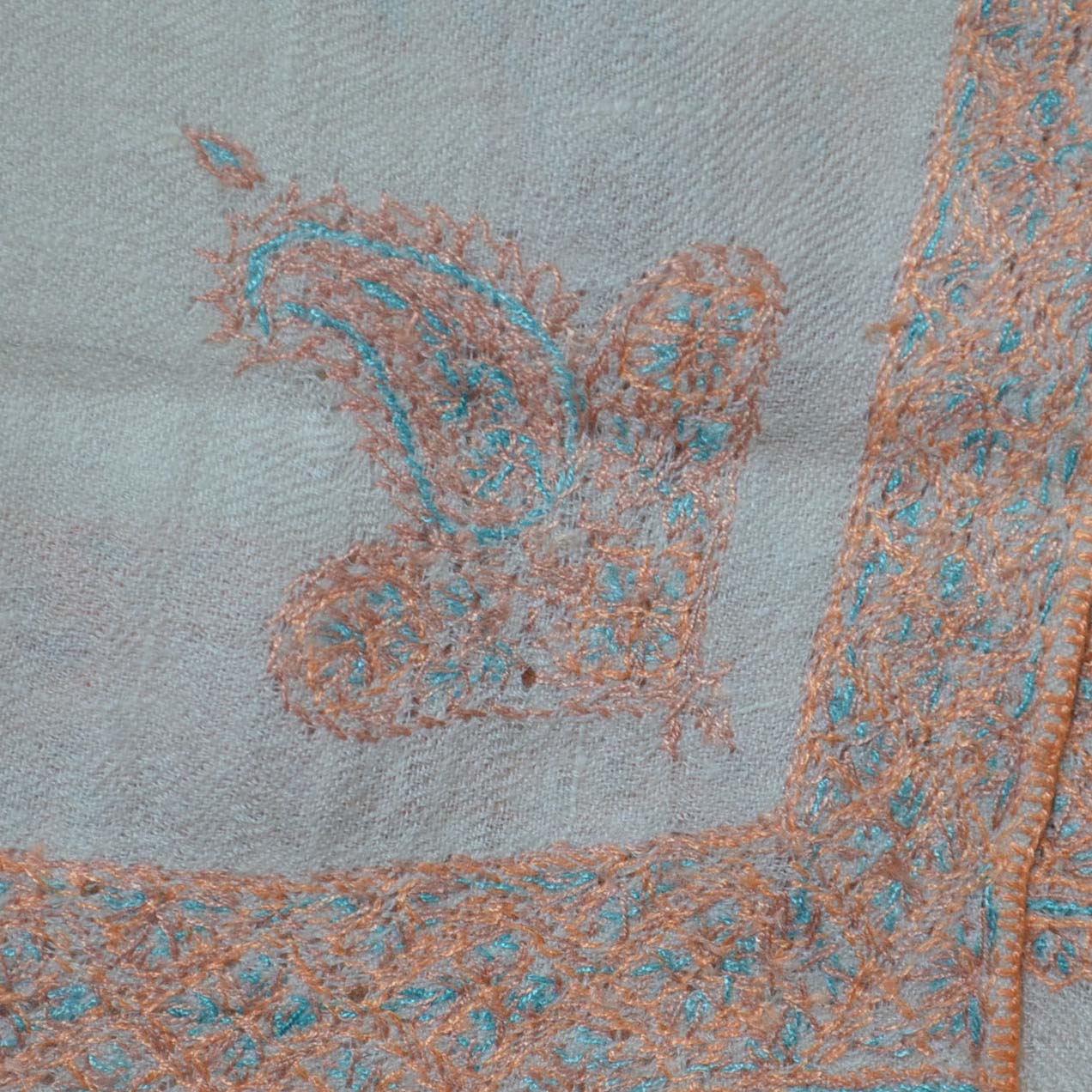 Ivory Border Embroidery Pashmina Cashmere Scarf
