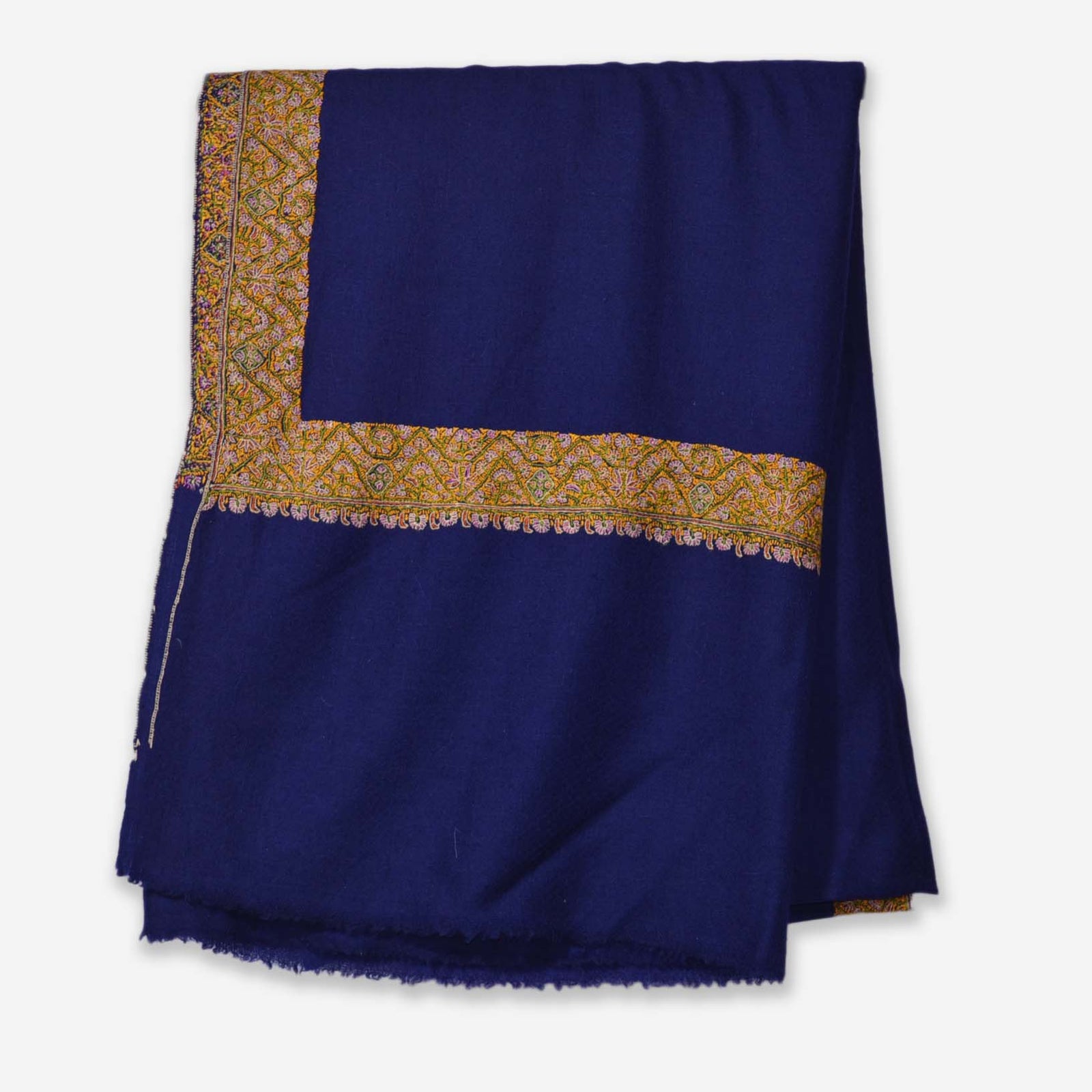 Blue Sozni Border Embroidery Cashmere Pashmina Shawl