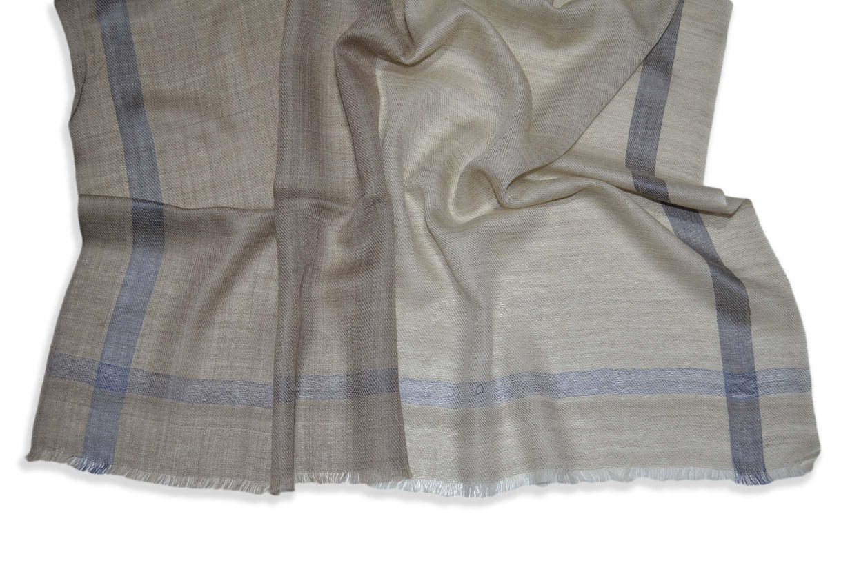 Shades of Naturals and Ivory with Silk Border Merino Scarf