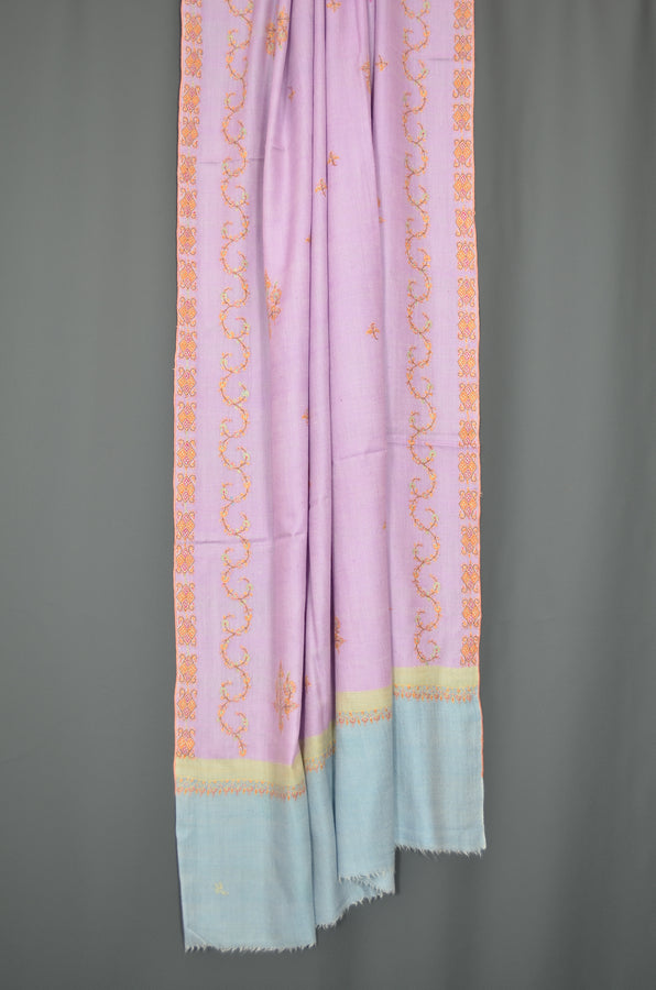 Pink Border Embroidery Cashmere Pashmina Shawl with Motifs