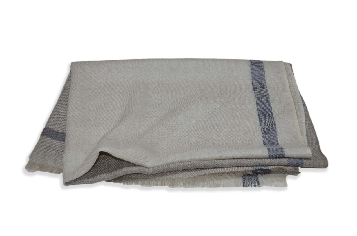 Shades of Naturals and Ivory with Silk Border Merino Scarf