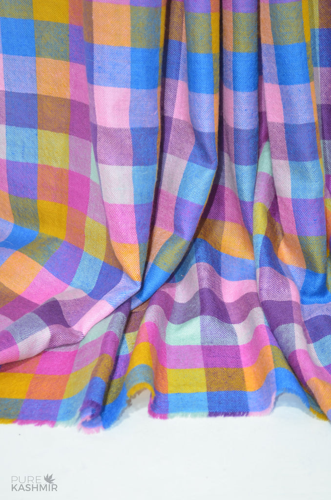 Multi Color Checkered Handwoven Cashmere Pashmina Shawl