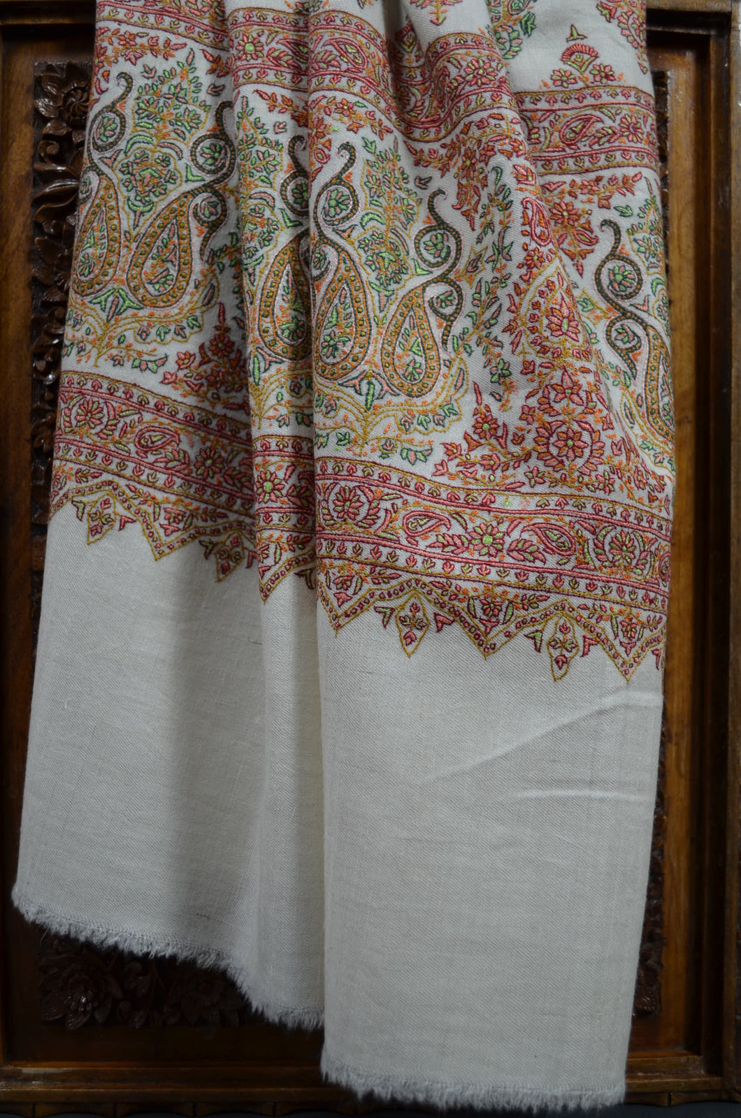 Ivory Jamawar Embroidery Pashmina Shawl