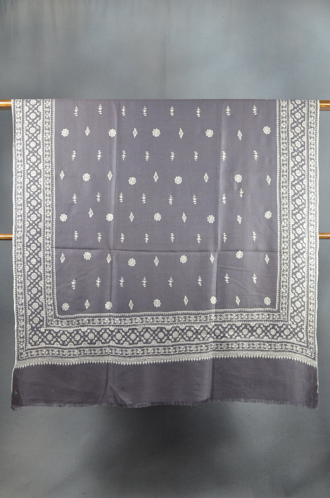 Grey Jali Embroidery Pashmina Cashmere Shawl