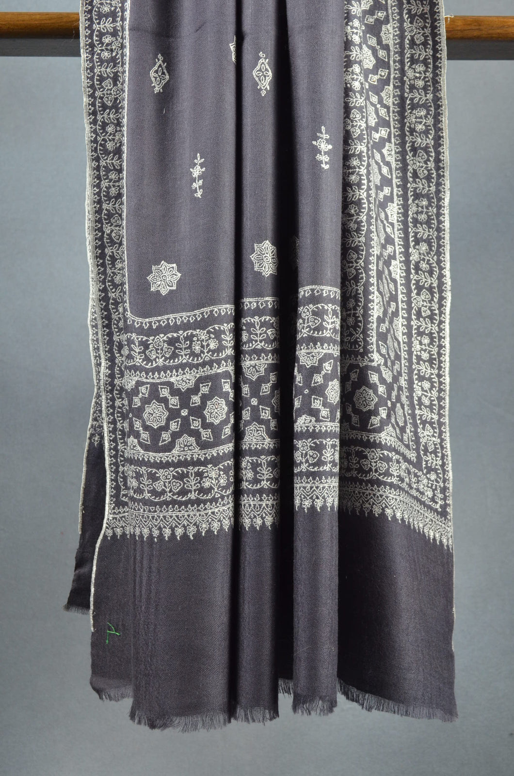 Grey Jali Embroidery Pashmina Cashmere Shawl