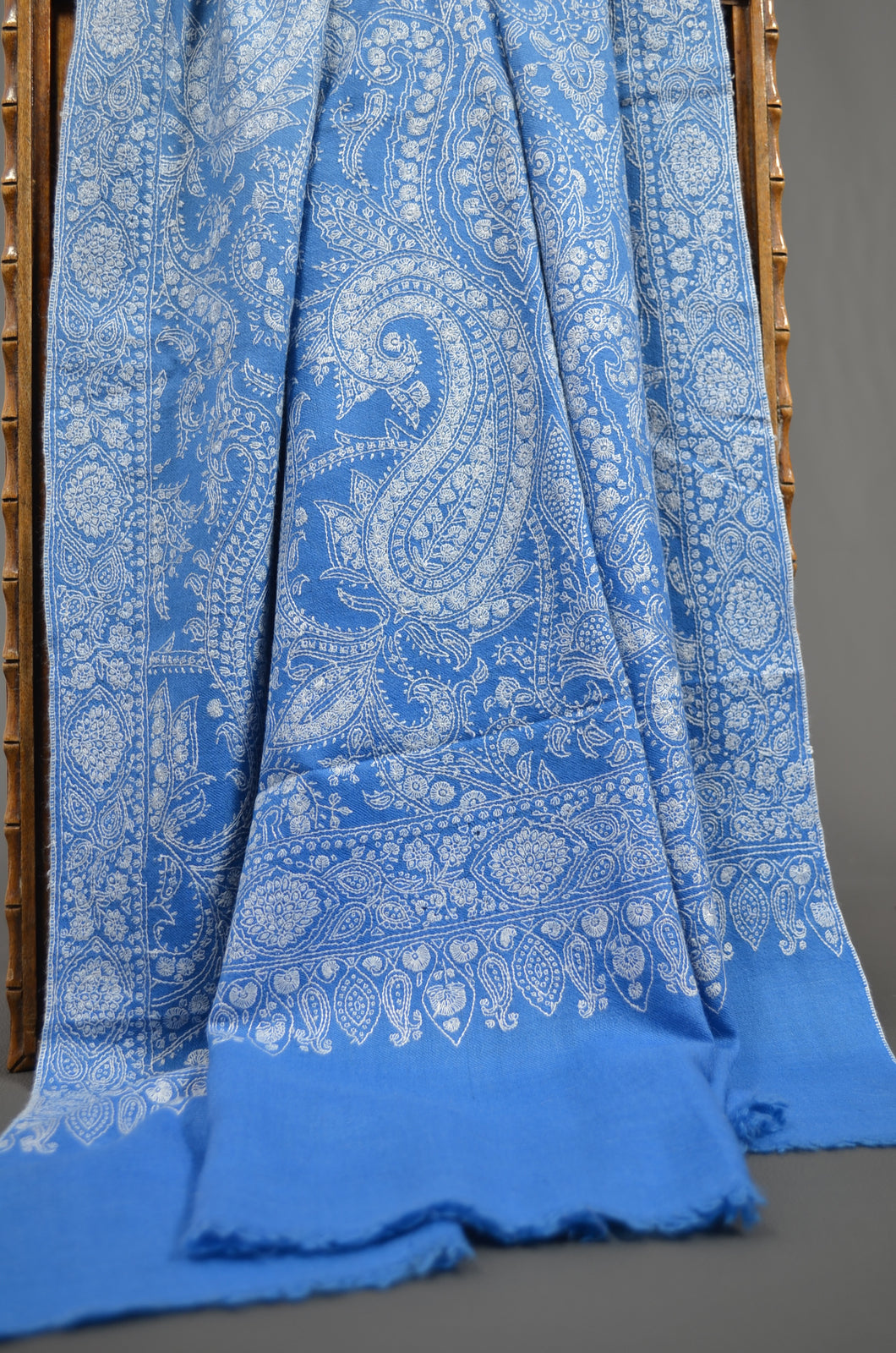 Blue and Grey 2.5 Yards Jamawar Embroidery Pashmina Shawl