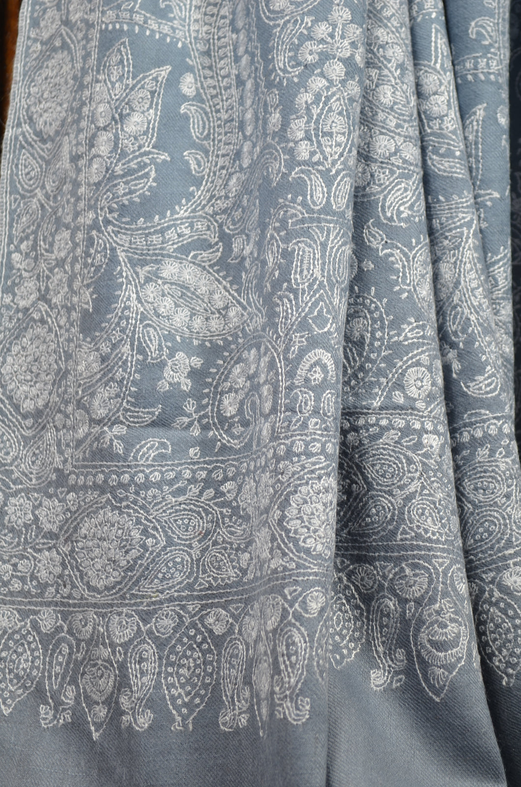 Blue and Grey 2.5 Yards Jamawar Embroidery Pashmina Shawl