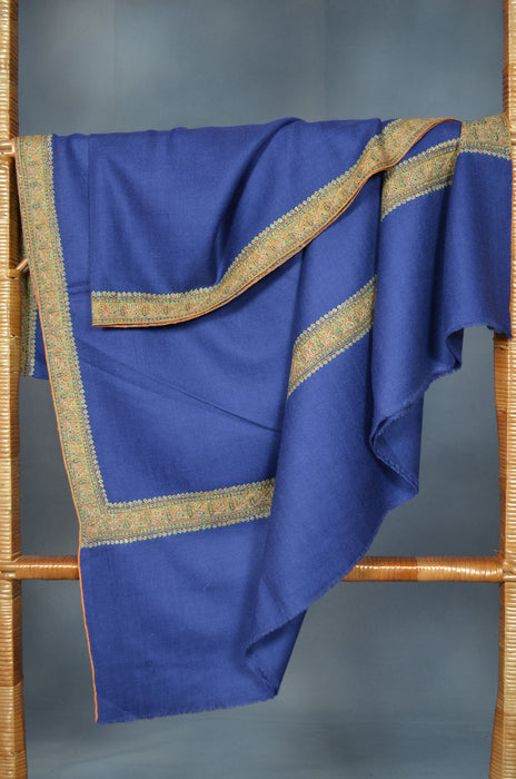 Navy Blue Border Embroidery Cashmere Pashmina Shawl