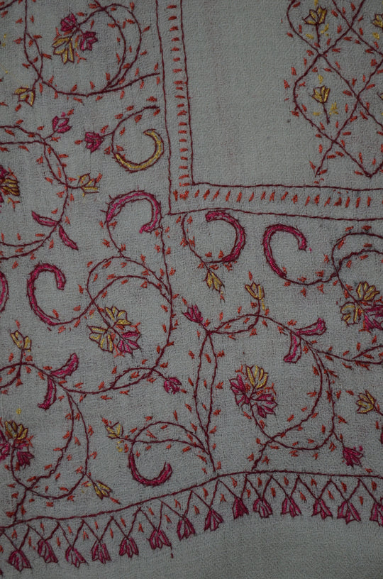 Ivory Jali Sozni Embroidery Merino Wool Stole