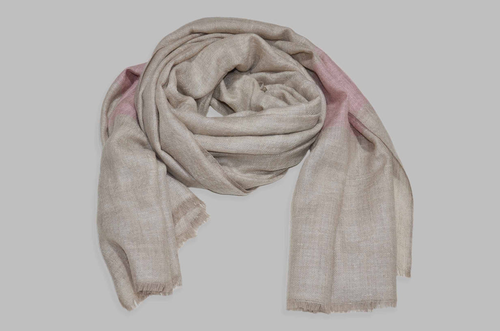Classic Natural With Pink Border Handwoven Cashmere Pashmina Scarf