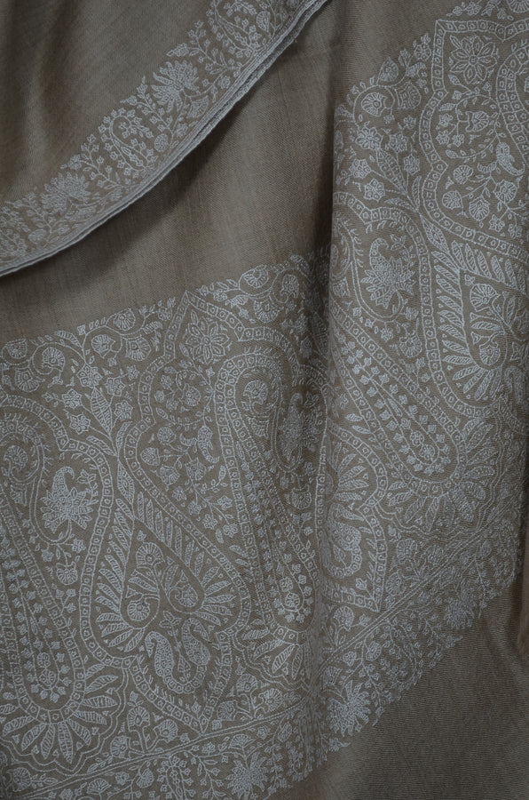 Un Dyed Border Embroidery Cashmere Pashmina Shawl