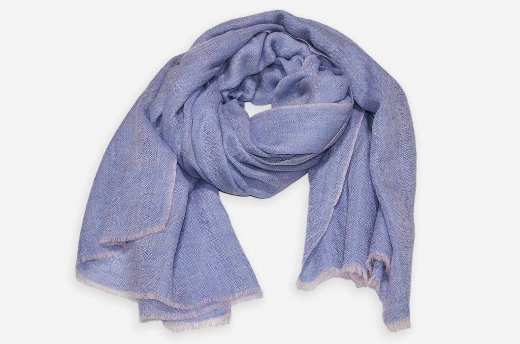 Yarn Dyed Blue And Pink Cashmere Pashmina Handwoven Scarf