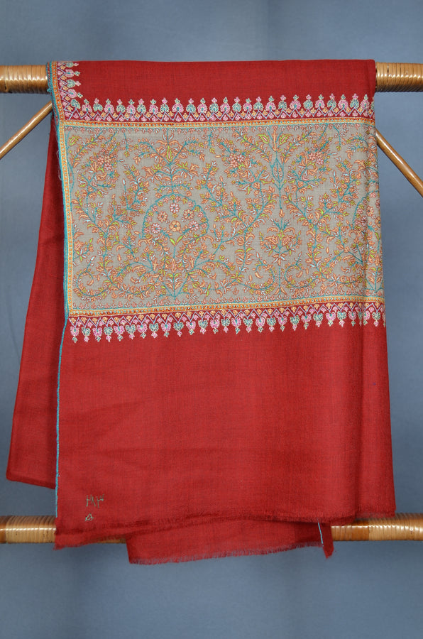 Red Border Embroidery Cashmere Pashmina Shawl
